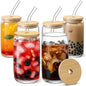 Glass Cups with Bamboo Lids and Glass Straw by VITEVER