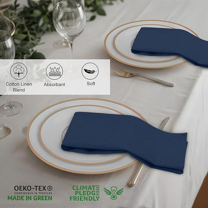 Ruvanti Linen Napkins Set of 12, 18x18 Cloth Napkins, Cotton Linen Blend Napkins Cloth Washable, Soft, Reusable Dinner Napkins for Wedding, Parties, Christmas, Thanksgiving, Everyday Use - Navy