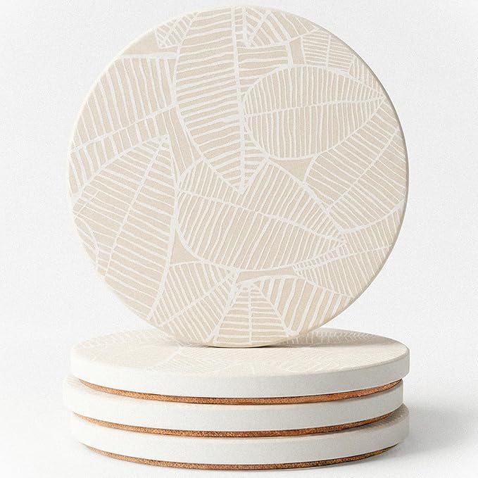 Absorbent Ceramic Leaf Coasters Set of 4 by HIYALOT