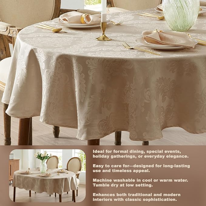 Newbridge Barcelona Luxury Damask Fabric Tablecloth, 60” Wide x 102” Oval - Image 3