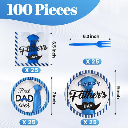 100 Pcs Disposable Father's Day Party Tableware Set - Image 2