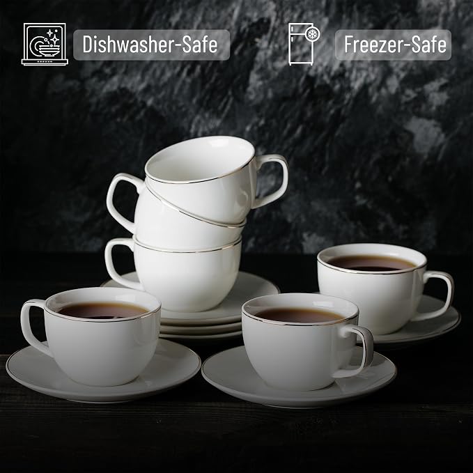 BTaT- Cappuccino Cups with Saucers 6 oz, Dishwasher Safe, Au Lait, Flat White - Image 3