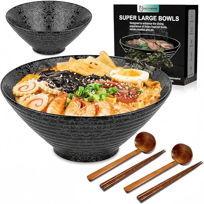 NJCHARMS Ceramic Ramen Bowl Set of 2, 60 oz Japanese Noodle Soup Bowls by NJCharms