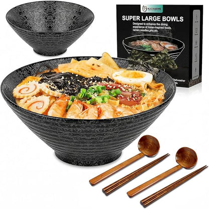 NJCHARMS Ceramic Ramen Bowl Set of 2, 60 oz Japanese Noodle Soup Bowls by NJCharms