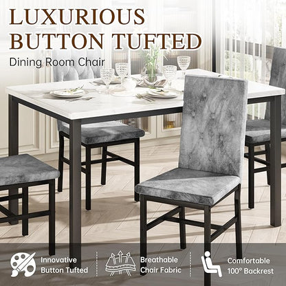 Hooseng Dining Table Set for 4, Faux Marble Small Kitchen Table Chairs Set of 4 with Luxurious Button Tufted Dinner Chairs for Kitchen and Dining