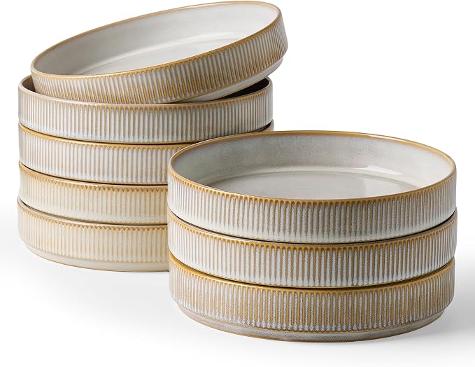 famiware Star 8.25" Pasta Bowls Set of 8, Bowl Plates, Cappuccino White | by Famiware