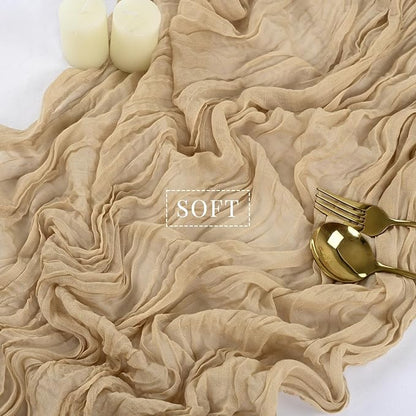 10FT 6 Pcs Sand Cheesecloth Table Runner Boho Gauze Fabric Cheese Cloth Table - Image 4