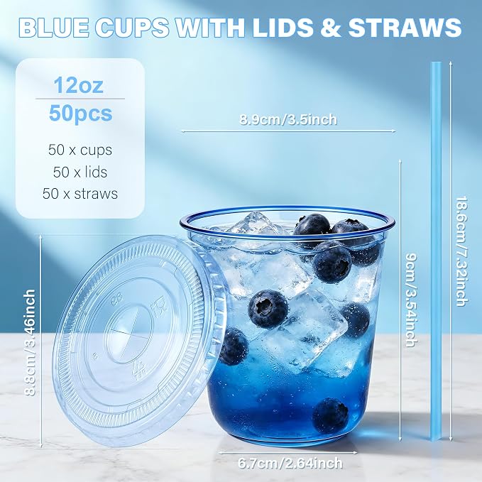 KesaPlan 50 Pack 12 oz Blue Plastic Party Cups - Image 3