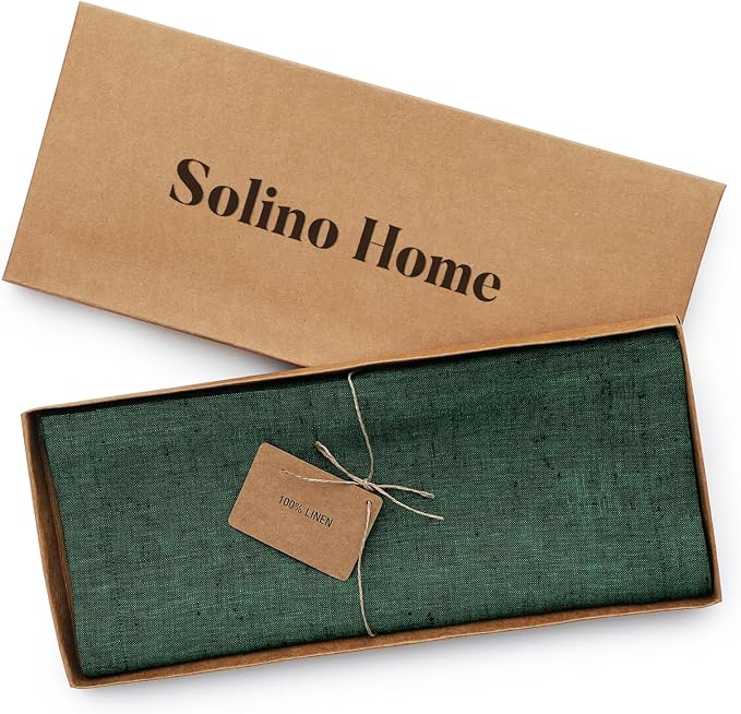 Solino Home 100% Pure Linen Table Runner Forest Green, Athena 14 x 36 in | - Image 6