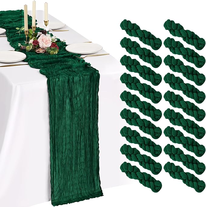 18 Pack Cheesecloth Table Runner 10FT Emerald Green Table Runner Boho Gauze by Showgeous