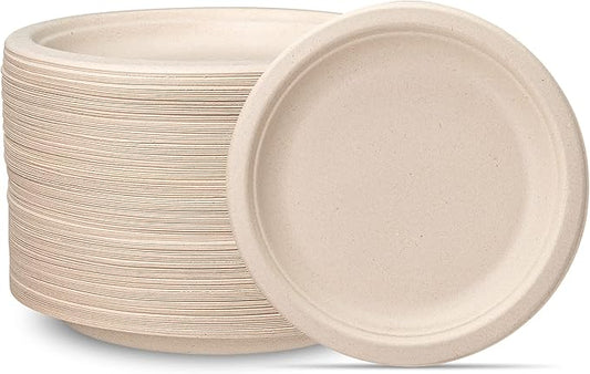 GUSTO [7 Inch-125 Pack Heavy-Duty Kraft Paper Plates, 100% Compostable, Biodegradable, Disposable Sugarcane - Brown Unbleached (Formerly Comfy Package)