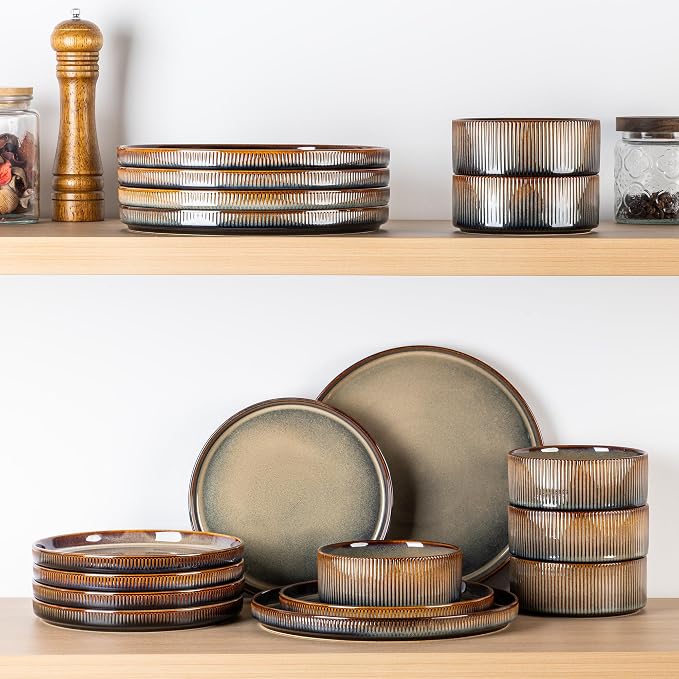 Ceramic Dinnerware Set for 6, 18-Piece Plates and Bowls Set | Lightweight - Image 6