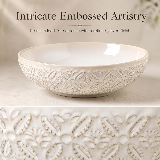 22 Oz Pasta Bowls Set of 4, Large Ceramic Serving Bowls, 8 inch Porcelain - Image 8