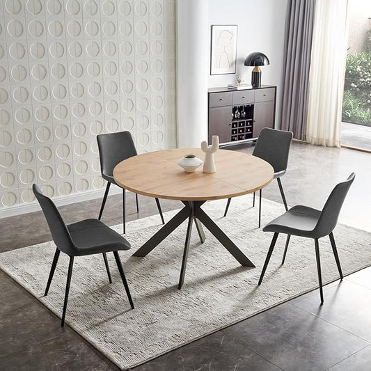 46.4" Round Dining Table Set, Mid Century Modern Round Dining Table for 4-6 Person, w/Steel Legs, Coffee Table for Kitchen Dining Room, Office, Save Space