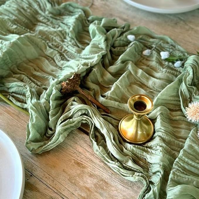 3Pack Sage Green Cheesecloth Table Runner 17x108inch Sheer Table Runners | Sage - Image 4
