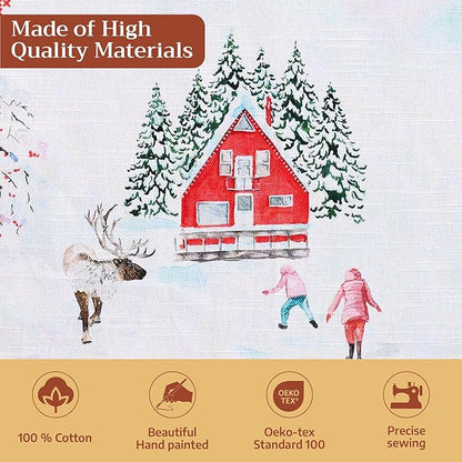 Maison d' Hermine Table Cloth Rectangle Table 100% Cotton 70 x 120 Inches Fall Tablecloth Reusable Everyday Use for Thanksgiving Christmas Decorations Dining Farmhouse Party (Rural Christmas)