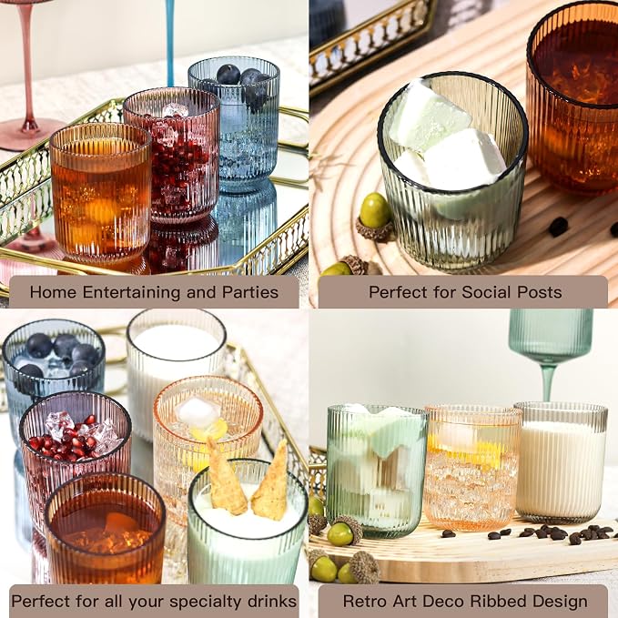 Colored Ribbed Drinking Glasses Set of 6 - Image 4