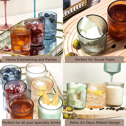 Colored Ribbed Drinking Glasses Set of 6 - Image 4