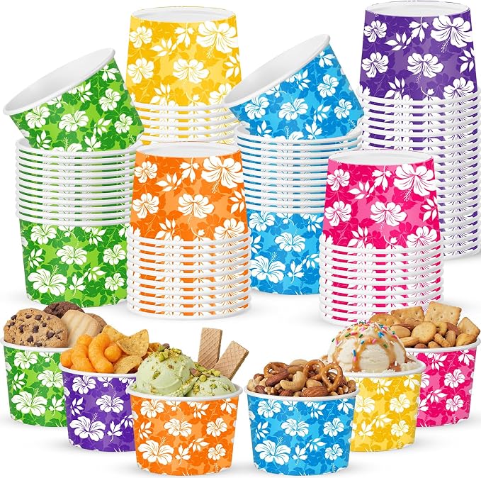 CHENGU 60 Pcs 9 oz Hawaiian Hibiscus Flower Paper Snack Cups, Disposable Floral by CHENGU