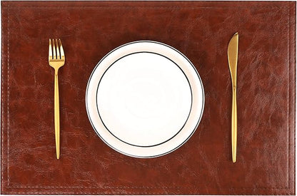 Waterproof PU Placemats, Faux Leather Dining Table Mat, Set of 6, Easy to Wipe Off Scrub Vinyl Mat, Heat & Stain Resistant for Office Conference Table, Home Decor