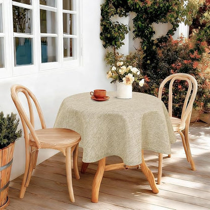 JIUZHEN Round Textured Table Cloth Linen Wrinkle Free Stain Resistant Farmhouse Decorative Circular Tablecloth for Kitchen, Dining, Party, Wedding, Outdoor Use (45 Inch Round,Beige)