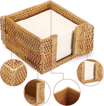 Sumnacon Napkin Holder,Square Rattan Napkin Holder Table Wicker Countertop,Cocktail Napkin Holders for Kitchen Dining Table Counter Natural Napkin Basket for Picnic Wedding Party