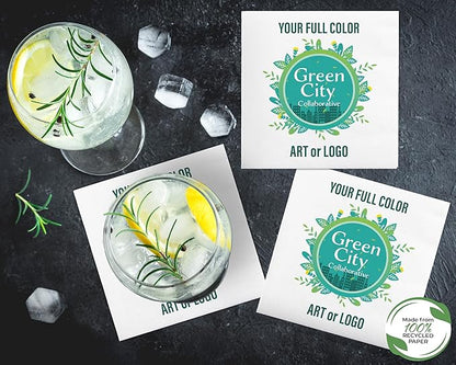 B.E. Green 100% Recycled Custom Cocktail Napkins - Personalized 100% Recycled Napkins - Eco-friendly & Full-Color Digital Printed - Weddings, Events & Celebrations - Pack of 50 - Non-Embossed, 5"x 5"