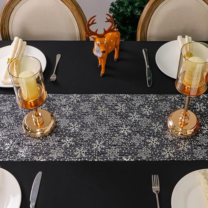 Snowkingdom 2 Pcs Christmas Snowflake Silver Table Runner 108 Inch Sparkly - Image 5