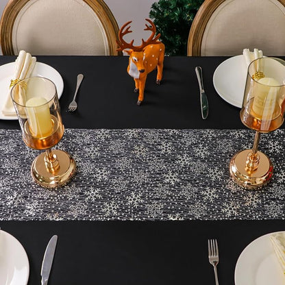 Snowkingdom 2 Pcs Christmas Snowflake Silver Table Runner 108 Inch Sparkly - Image 5