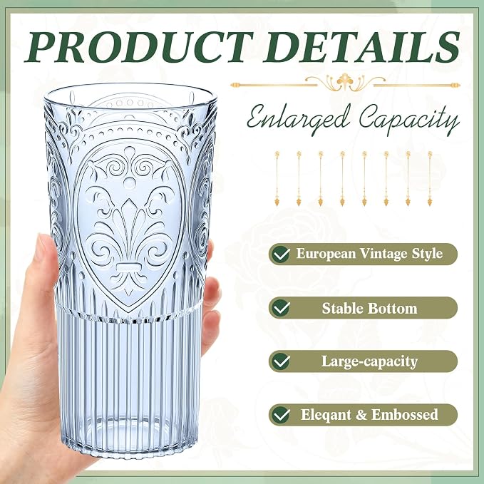 Wiwiqing 20oz Vintage Plastic Ribbed Tumblers Set of 12, Baby Shower, Birthday - Image 2