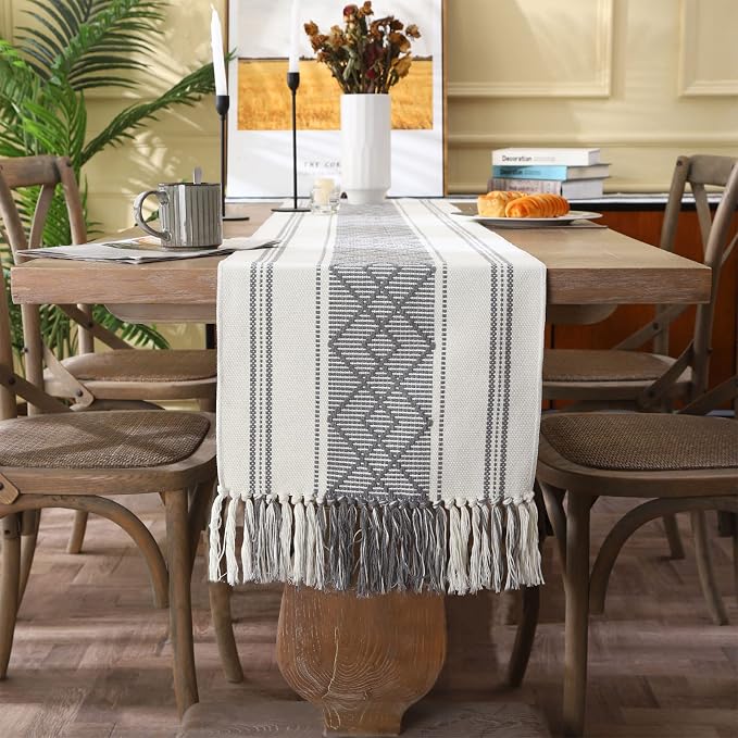 Woven Table Runners Farmhouse Style, Boho Table Runners 108 inches Long - Image 7