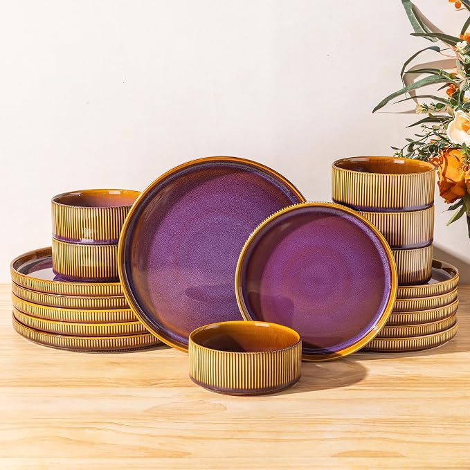 Ceramic Dinnerware Set for 6, 18-Piece Plates and Bowls Set | Lightweight by TheTerra