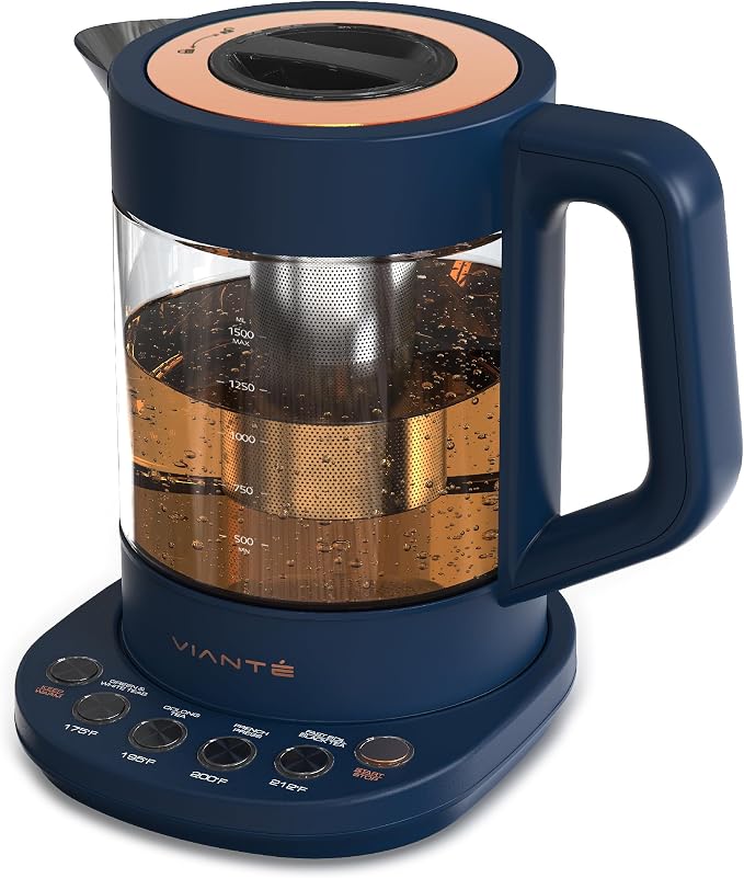 Viante Alba Electric Tea Kettle, No Plastic, Midnight Blue | Borosilicate glass by Viant%C3%A9