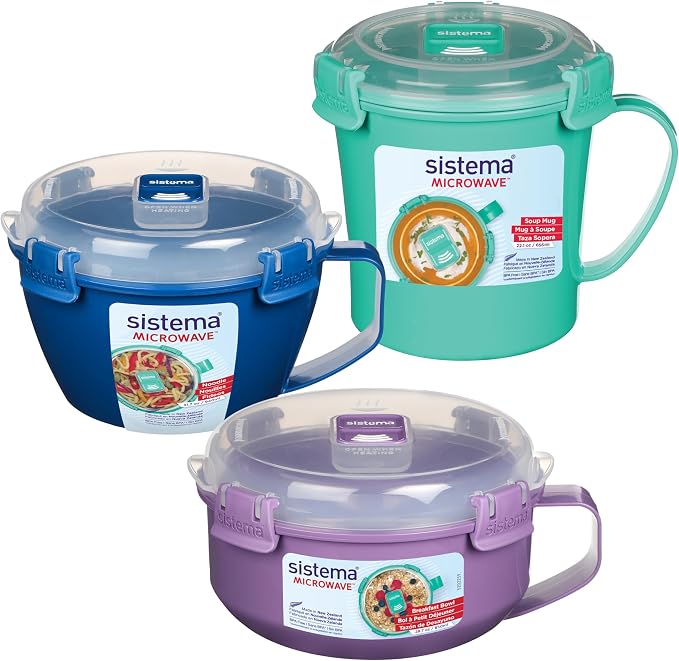 Sistema Microwave Containers | Soup Mug, Porridge Bowl & Noodle Bowl | Food by Sistema