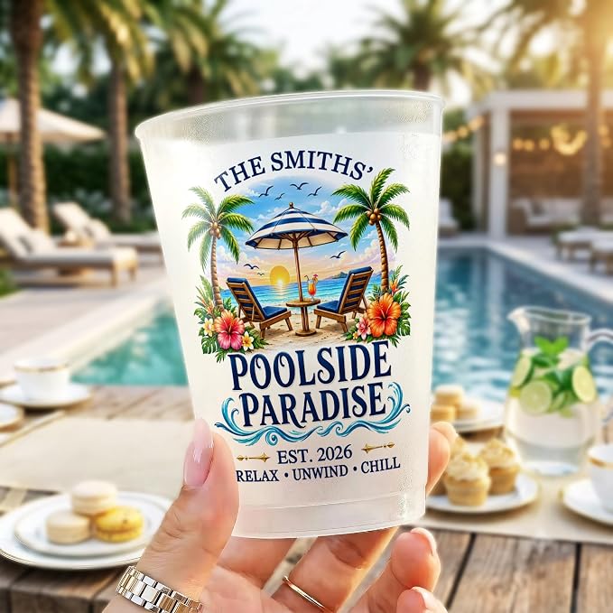Custom Poolside Party Cups, Personalized Summer Vacation And Travel Gifts - Image 2