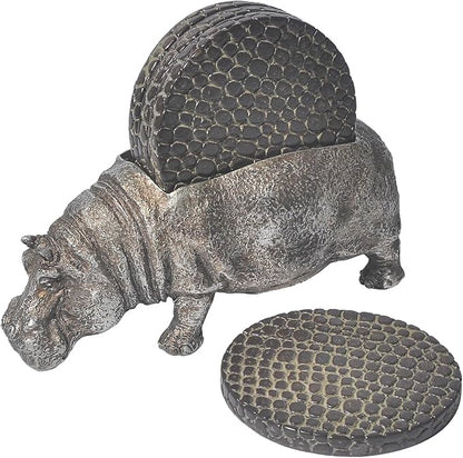 Hippo Coasters Set of 4 Full Size Rustic Coasters，Rustic Lake House Decor，Return to The Ancients Lodge Decor for The Home