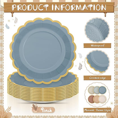 96 Pcs Morandi Color Paper Plates 9 Inch Pastel Scalloped Disposable Colored Boho Dinner Dessert Paper Plates for Birthday Wedding Bridal Party Supplies, 6 Colors