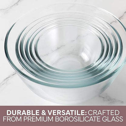 COOK WITH COLOR 12 Pc Glass Mixing Bowl Set with Lids – Borosilicate Glass Nesting Bowls for Cooking, Baking and Meal Prep, Pink
