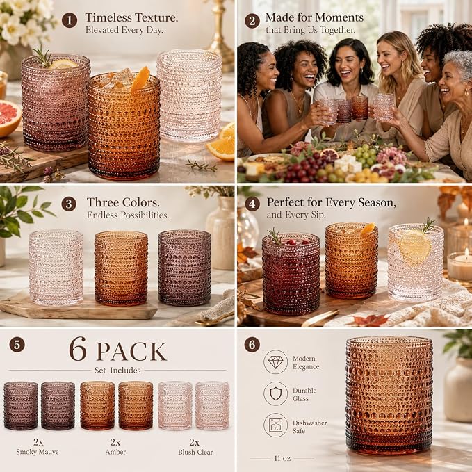 Venus Amber Brown Hobnail Highball Glasses Vintage Tumblers Set of 6 11 oz | - Image 5