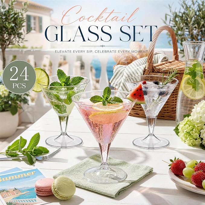 Liacere 24 Pack Clear Plastic Martini Glasses - Image 2