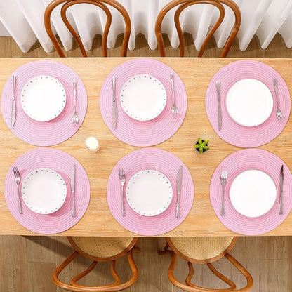 SHACOS Round Braided Placemats Set of 4 Washable 15 inch Round Table Mats - Image 8
