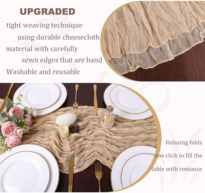 13.3FT Long Sand Cheesecloth Table Runner Boho Table Runner Transparent Rustic - Image 5
