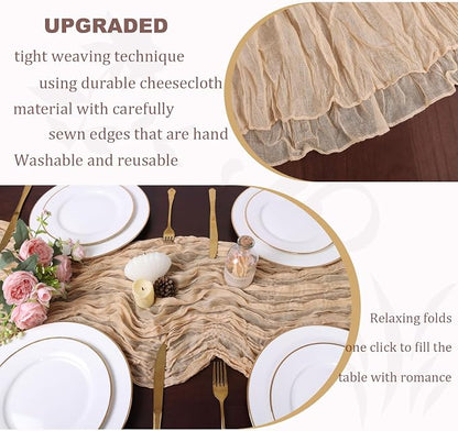 13.3FT Long Sand Cheesecloth Table Runner Boho Table Runner Transparent Rustic - Image 5