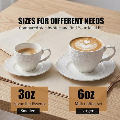 3 oz Espresso Cups Set of 6, Bone China Small Espresso Coffee Cups & Saucers Set - Image 8