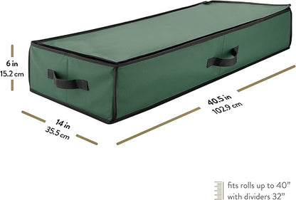 ZOBER Gift Wrapping Paper Organizer Storage - 40" Gift Wrap Storage Containers with Interior Pockets for Bows, Tags & Ribbons - Wrapping Paper Holder, 600D Oxford, Fits 24 Standard Rolls, Green/Black