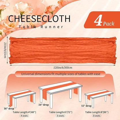 4 Pack Cheesecloth Table Runner 10FT Orange Table Runner Boho Gauze Cheese - Image 2