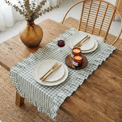 HunnmingRe 1 Pc Gingham Table Runner Green, 118 X 13.8 Inch | Cotton Dresser - Image 4