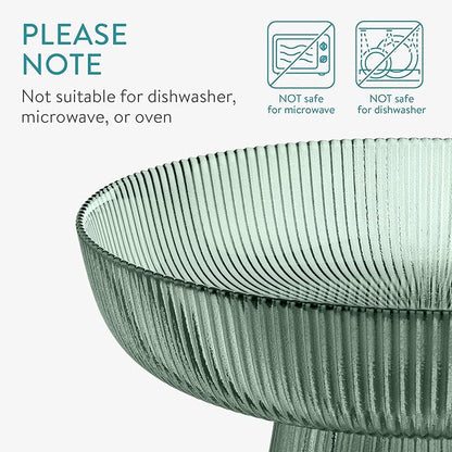 Navaris Glass Fruit Bowl - Decorative Fluted Colored Table Centerpiece Dish - 10.2" Diameter Green Tinted Bowl for Snacks and Candy