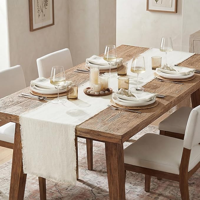 14 x 90 Inches Frayed Edge Table Runner, 270G Heavyweight Sand Washed Slub - Image 3