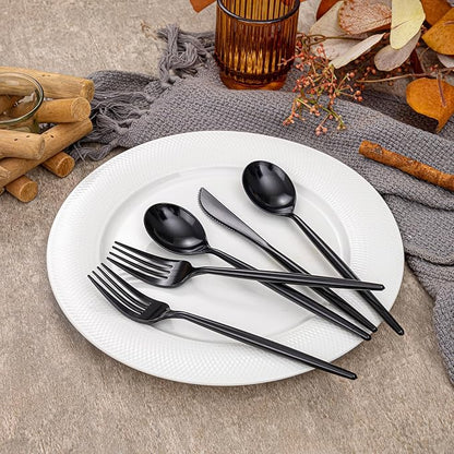 Rubtlamp 90Pcs Plastic Black Silverware, Disposable Cutlery, Utensils Heavy Duty include 30 Disposable Knives,60 plastic Forks and Spoons, Black Cutlery For Party